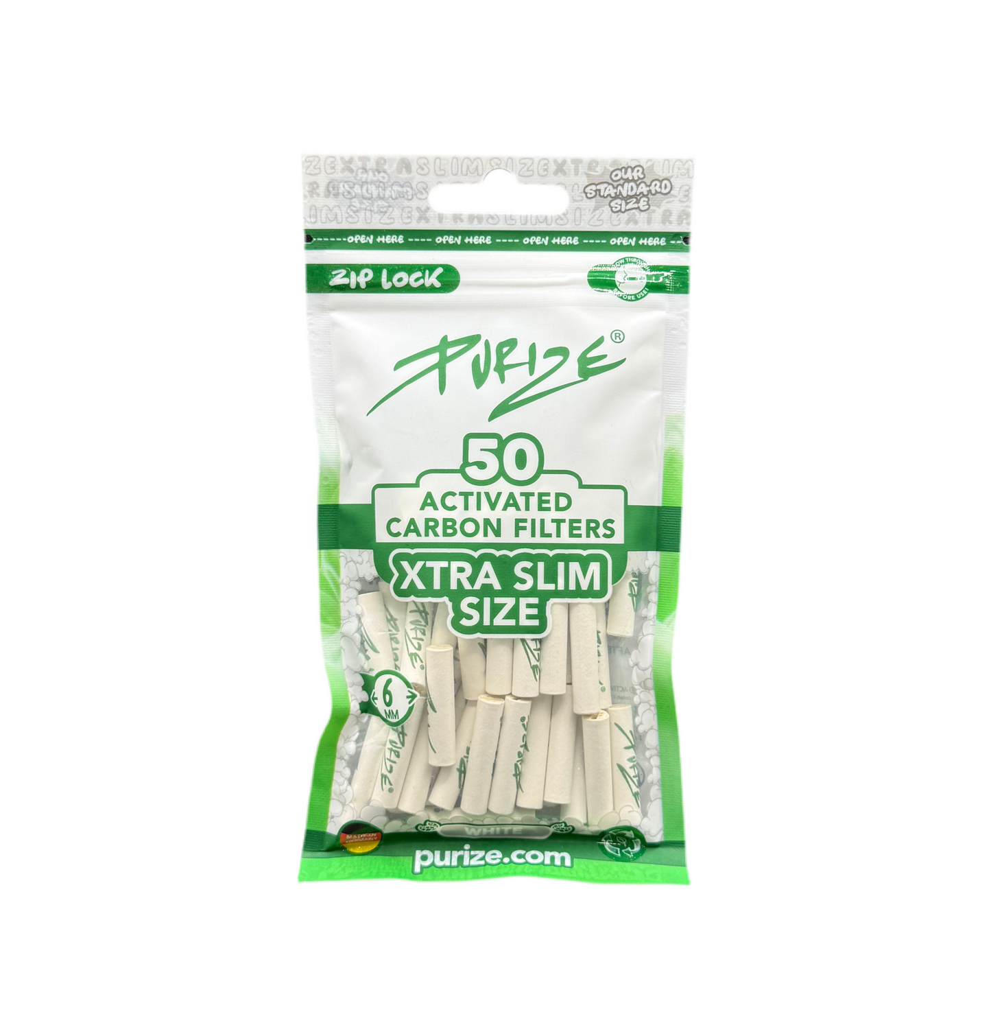 PURIZE® Aktivkohlefilter XTRA Slim Size 6mm Weiß (50 Stück)