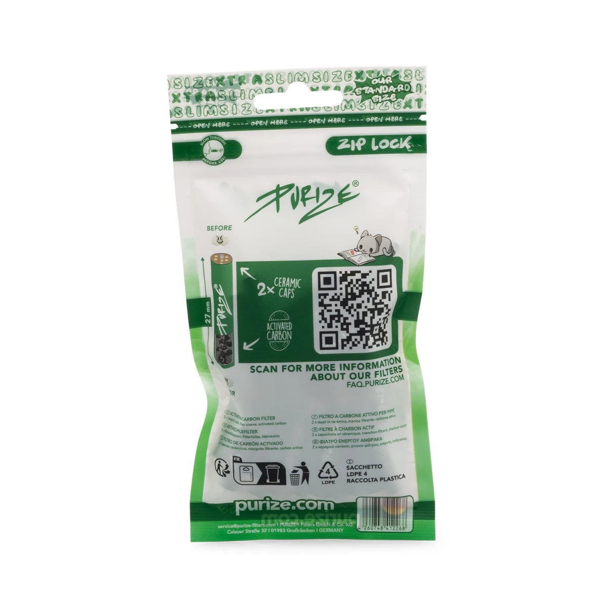 PURIZE® Aktivkohlefilter XTRA Slim Size 6mm Grün (50 Stk)