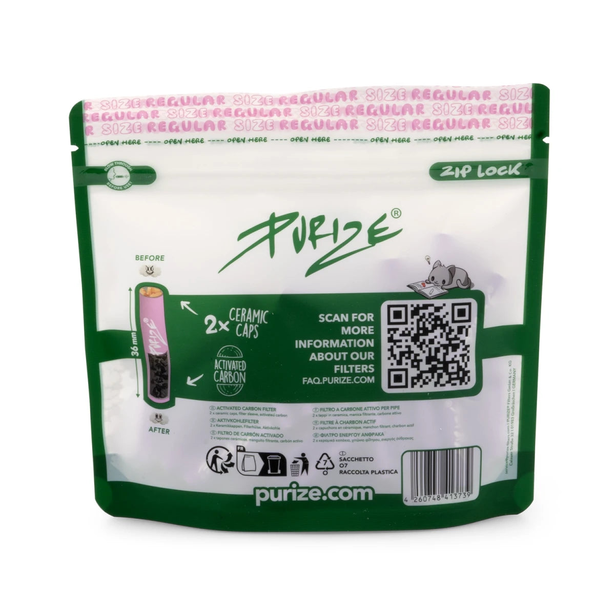 PURIZE® Aktivkohlefilter Regular Size 9 mm Lila (50 Stk)