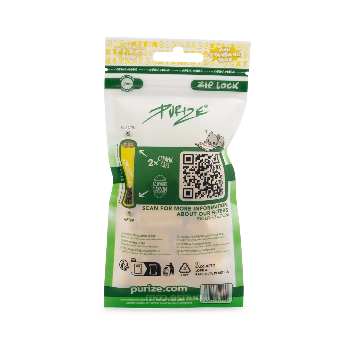 PURIZE® Aktivkohlefilter XTRA Slim Size 6mm Gelb (50 Stk)