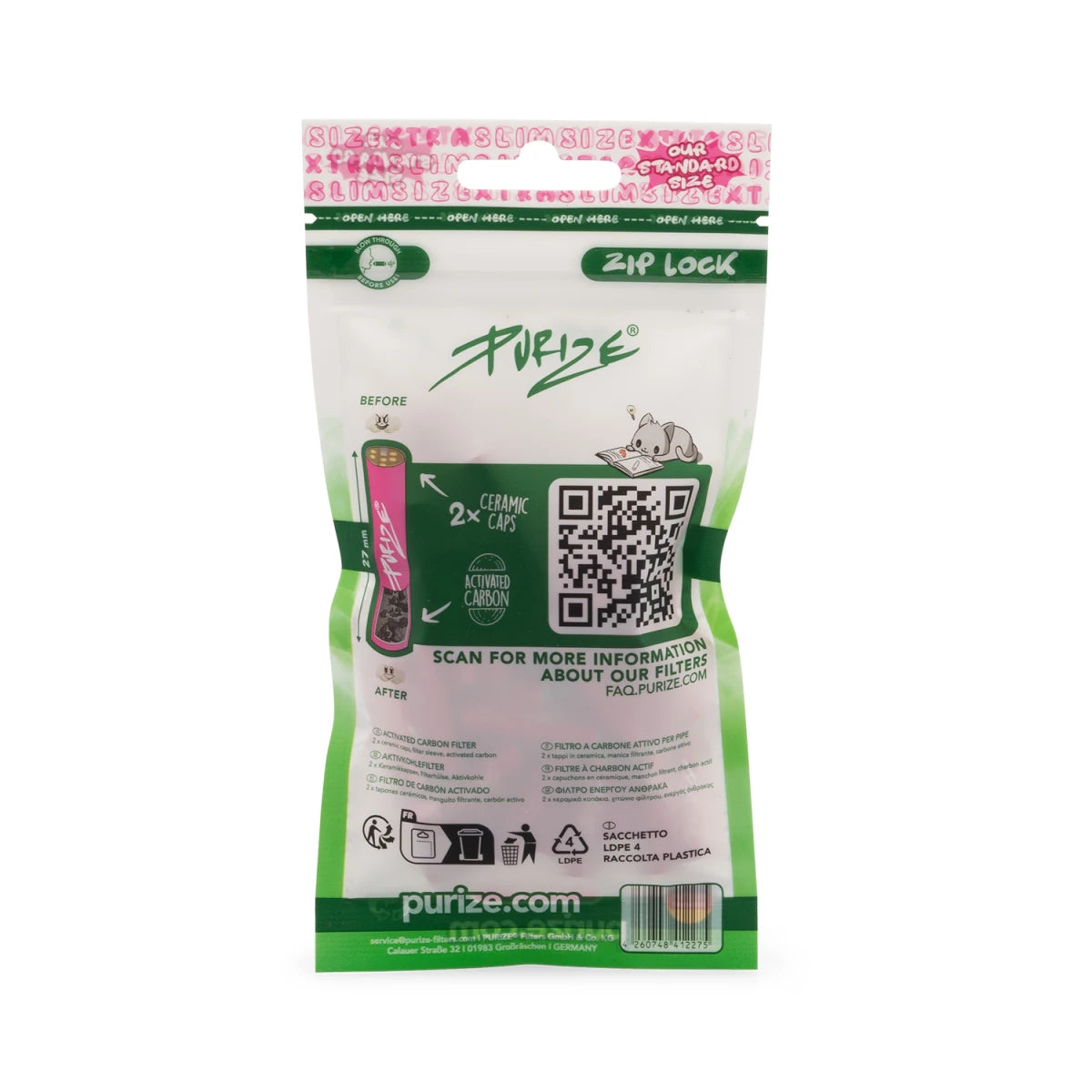 PURIZE® Aktivkohlefilter XTRA Slim Size 6mm Pink (50 Stk)